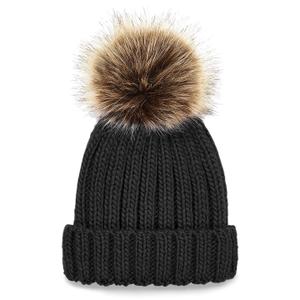 b412-black-women-s-thick-faux-fur-pom-pom-beanie-beechfield-black-one-size
